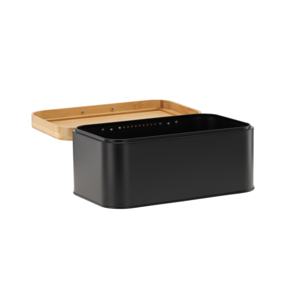 BREAD BOX LAURO - METAL WITH BAMBOO LID BLACK