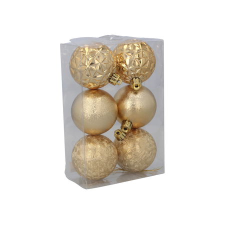 SET OF 6 BAUBLES 6 CM RED/GOLD/SILVER