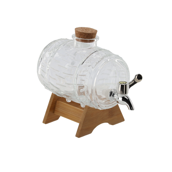 1L GLASS BRREL ON A WOODEN STAND