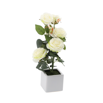 SZTUCZNA ROŚLINA - BIAŁA RÓŻA W DONICZCE 44 CM opak=4s zt *3344