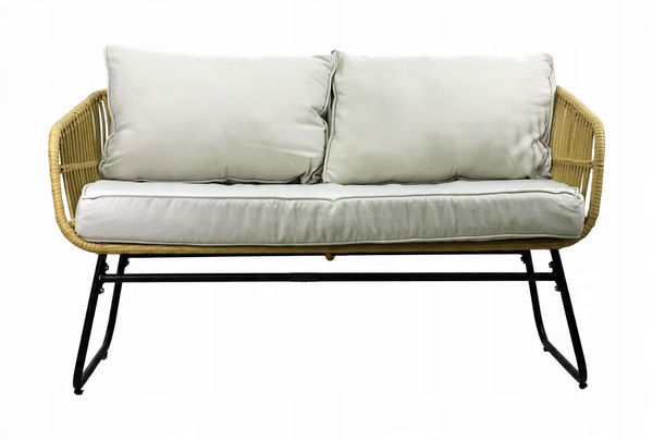 GARDEN FURNITURE SET (SOFA, 2 CHAIRS, 2 TABLES) - BROWN, CUSHIONS - GREY