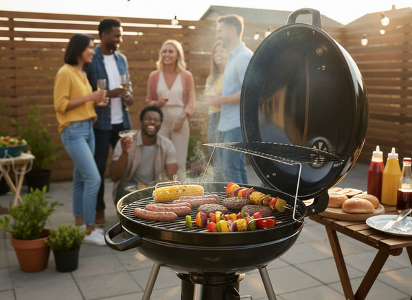 CHARCOAL KETTLE BBQ WITH LID, ASH PAN AND WHEELS 66 x 57 x 85 CM