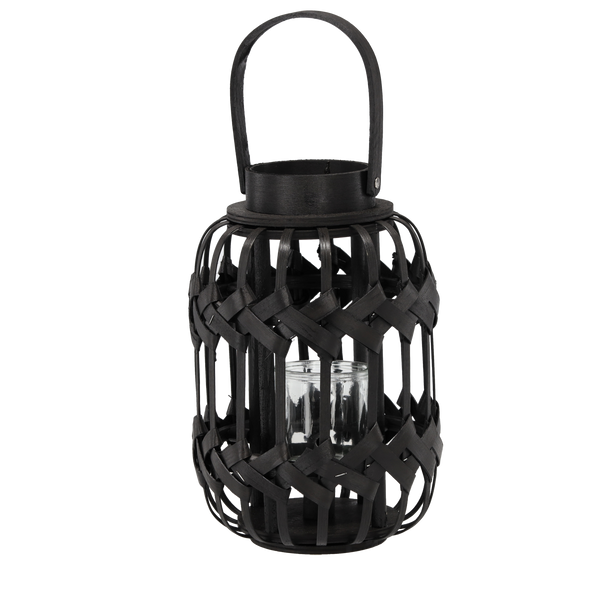 LANTERNĂ NEAGRĂ H 30/43 CM CU INSERT DE STICLĂ *3216
