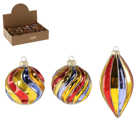 GLASS ORNAMENT - COLORED STREAMERS MIXED PATTERNS