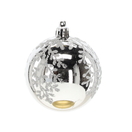 SET OF 6 CHRISTMAS BAUBLES SILVER 7 CM