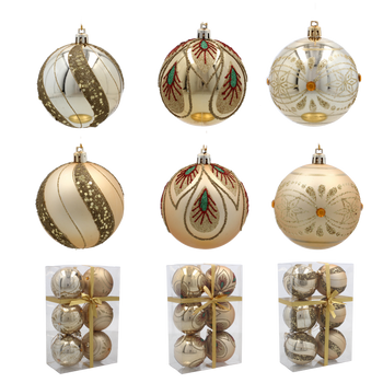 SET OF 6 CHRISTMAS BAUBLES GOLD 8 CM