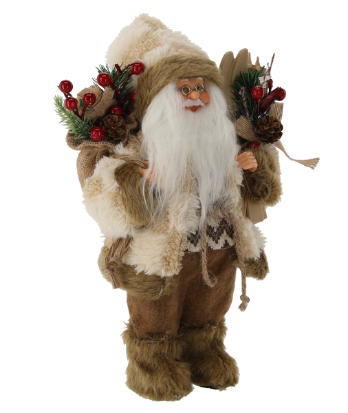 MIKOŁAJ BEŻOWY STOJĄCY Z NARTAMI 30 CM *8707