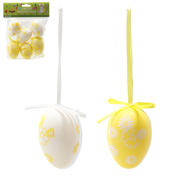 SET OF 6 EASTER EGGS 6 CM WITH HANGING LOOP COLOR MIX