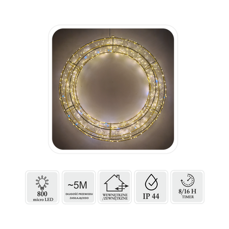 Coroana de Crăciun LED 50 CM 800L Alb Cald + Flash Rece Interior/Exterior *8264