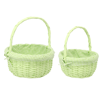 ZESTAW 2 KOSZYKÓW RATTANOWYCH Z RĄCZKĄ I MATERIAŁEM – ZIELONY