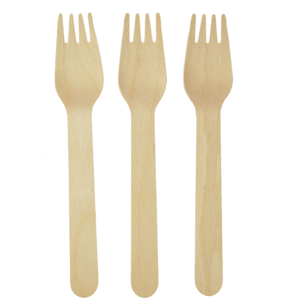 SET OF 8 WOODEN FORKS 16 CM