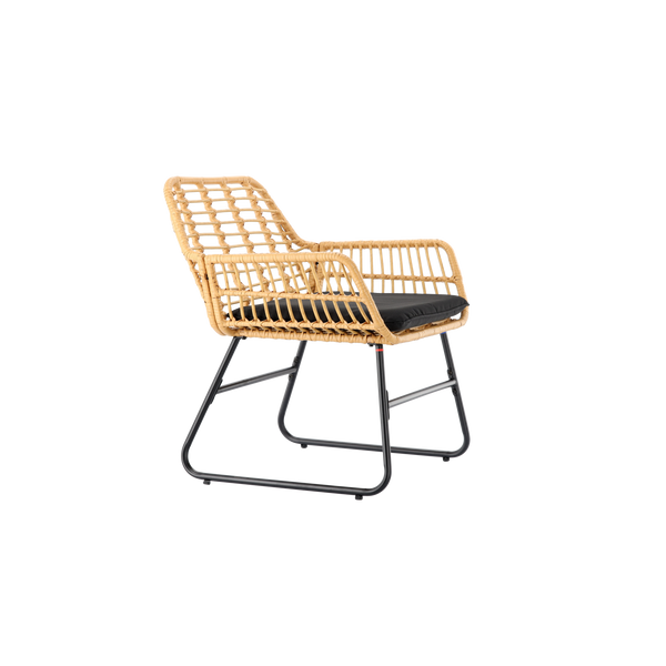 GARDEN FURNITURE SET (2 CHAIRS, TABLE) - BROWN, CUSHIONS - BLACK