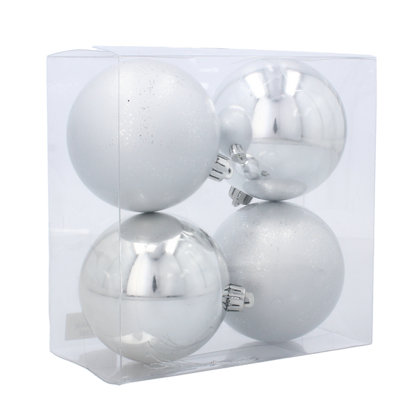 SET OF 4 BAUBLES 8 CM RED/GOLD/SILVER