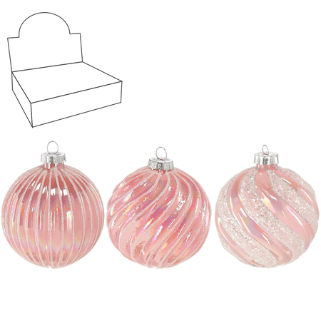 GLASS ORNAMENT - PINK DECORATED MIXED PATTERNS