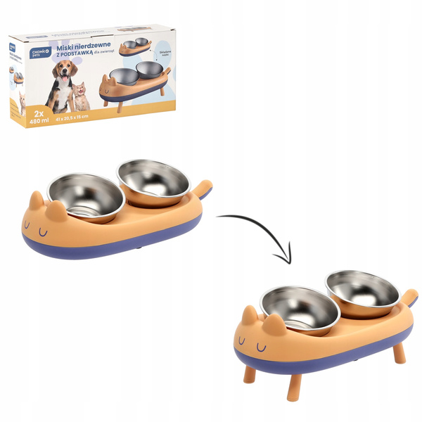 SET DE DOUĂ CASTROANE DIN OŢEL INOXIDABIL PENTRU CÂINE / Pisică PE STAND 41 X 20.5 X 15 CM *7734