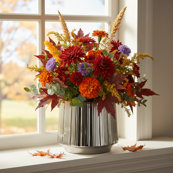 CERAMIC COVER FOR A POT 32 x 32 x 35,5 CM SILVER WITH STRIPES