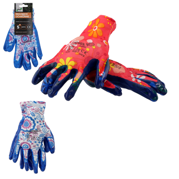 GARDEN GLOVES "7" PATTERN, POLYESTER WITH NITRILE PACKET=12
