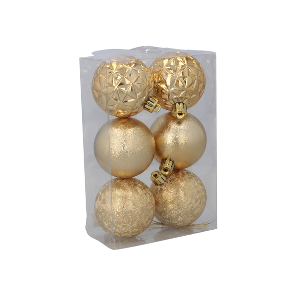 SET OF 6 BAUBLES 6 CM RED/GOLD/SILVER