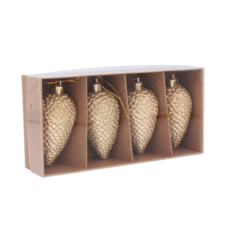 SET DE 4 DECORAȚIUNI DE CRĂCIUN - CONE 9 CM ROȘII, ARGINTII, AURII, MARO *9747