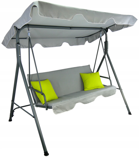 LEAGĂ DE GRĂDINĂ A-TYPE 170 x 118 x 153 cm GRI CU PERNE VERZI ȘI SUPORTURI PENTRU CEAIURI *9987