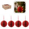 SET OF 4 CHRISTMAS TREE PAPER BAUBLES 8 CM RED