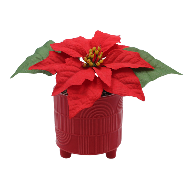 ARTIFICIAL POINSETTIA IN CERAMIC POT 9 x 17 CM