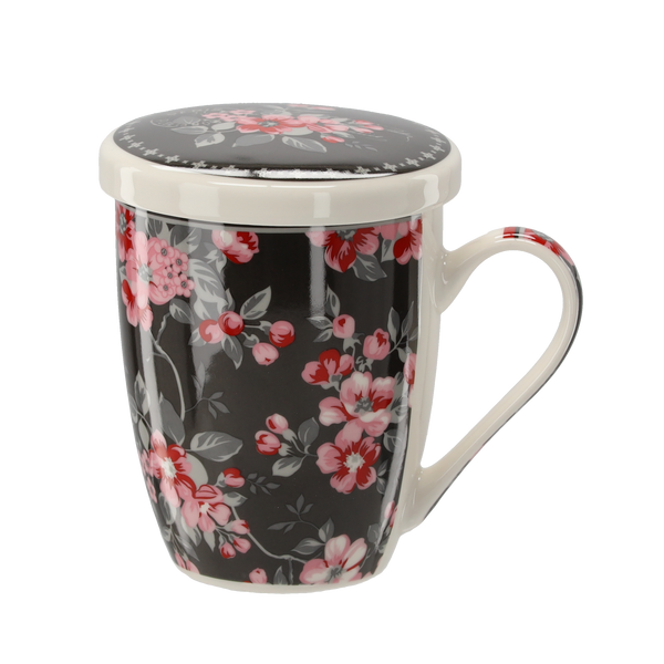 PORCELAIN MUG WITH INFUSER AND LID 340 ML ASSORTED FLORAL PATTERNS 