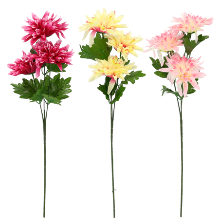 ARTIFICIAL BRANCH - CHRYSANTHEMUM WITH THREE FLOWERS 60 CM ASSORTED COLOURS