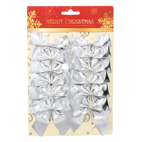 SET OF 12 CHRISTMAS BOWS SILVER/RED-GOLD