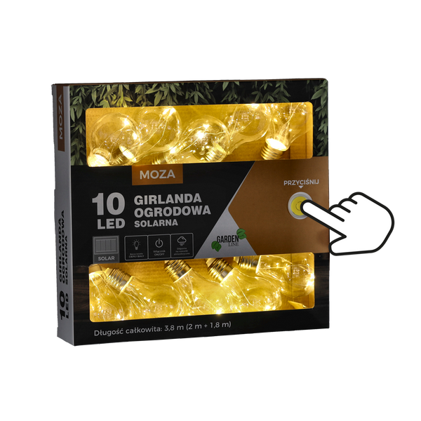 LED GHIRLANDA SOLARĂ PENTRU GRĂDINĂ LUNGIME 2 + 1,8 M MOZA 10 LED ALB CĂLDUȚ *3538