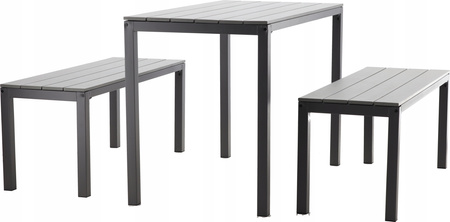 ZÁHRADNÝ NÁBYTOK SADA STOLU 110 x 58,5 x 75,5 CM + 2 LAJKY 110 x 39 x 45 CM ŠEDÁ *0841