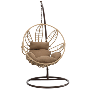 FOTEL WISZĄCY SOBRE - NATURALNY, SZARA PODUSZKA, BRĄZOWA RAMA