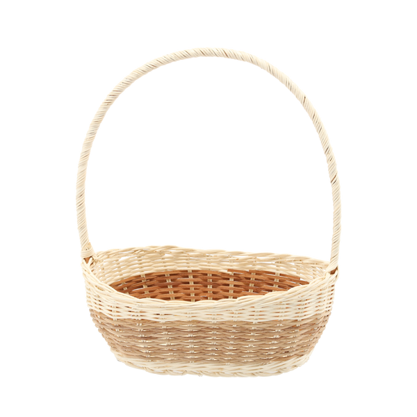 RATTAN BASKET 30 x 22 x 10/12/38 CM WITH HANDLE – WHITE WITH NATURAL