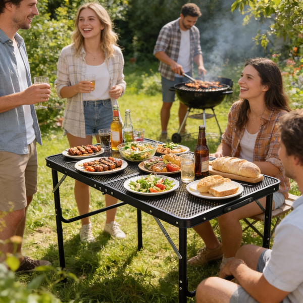 TOURIST FOLDING TABLE BLACK 90 x 60 x 40/70 CM
