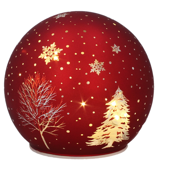 BOMBĂ DE STICLĂ - ROȘIE CU BRAZI LED 12 x 11 CM pachet=4buc *1853