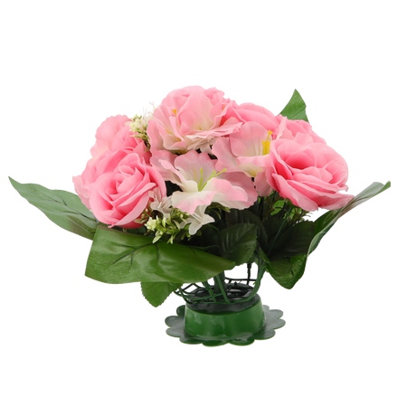 ARTIFICIAL BOUQUET OF FLOWERS ROSES AND HIBISCUS ASSORTED COLOURS