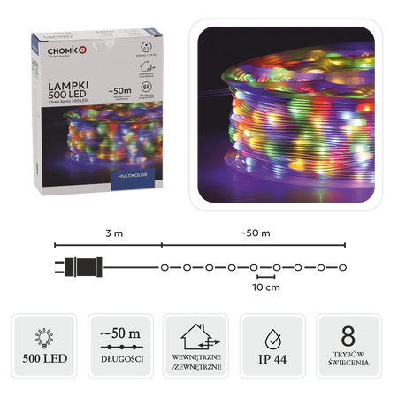 LED MICROW LED NA CIEVKU 500L MULTIKOLOR, DĹ. 3 + 50 M *0139