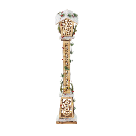 ŚWIĄTECZNA LATARNIA DREWNIANA BRĄZOWA LED 18 x 18 x 100 CM *5256