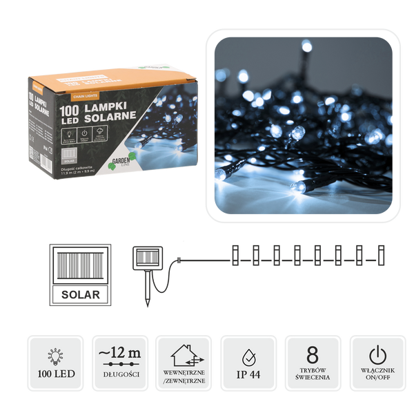 LED SOLAR CHRISTMAS TREE LIGHTS 100L COLD WHITE