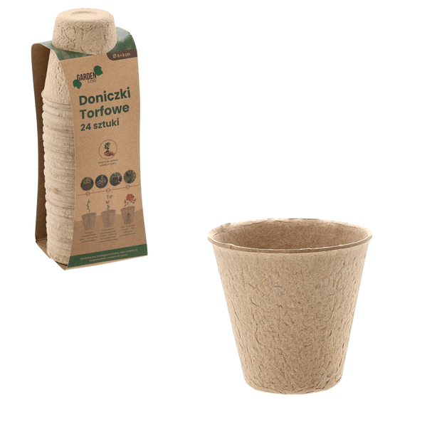 Set de 24 ghivece din turbă 8 x 8 cm 