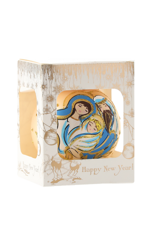 GOLD GLASS CHRISTMAS BAUBLE 8 CM HOLY FAMILY