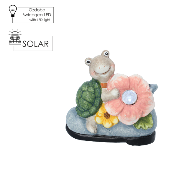 FIGURKA OGRODOWA - ŻÓŁW Z KWIATEM 15,5 x 8 x 15 CM LED opak=4szt *7836