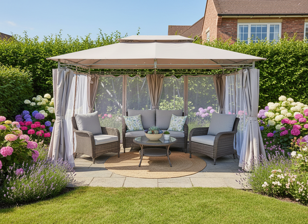 ALTANA  PAWILON OGRODOWY Z ZASŁONAMI BOCZNYMI - BEŻOWY 3 X 4M