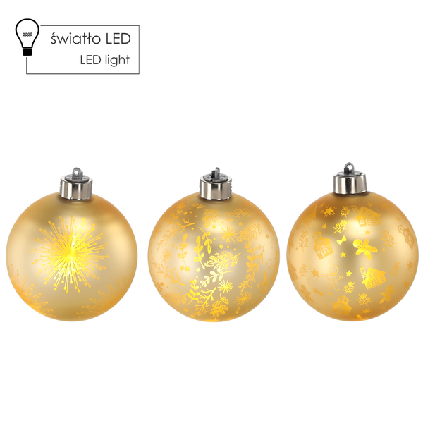 GLASS ORNAMENT - GOLD 10 CM MIXED PATTERNS