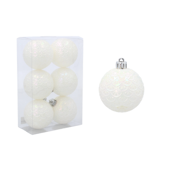 SET OF 6 BAUBLES 6 CM WHITE