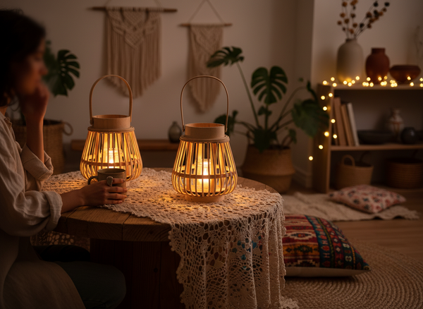 LAMPION DREWNIANY 14 x 17 CM - NATURALNY