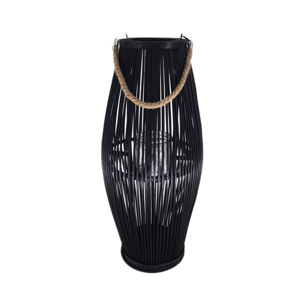 LAMPION PODŁUŻNY 60 x 26 CM Z WKŁADEM SZKLANYM - CZARNY *3087