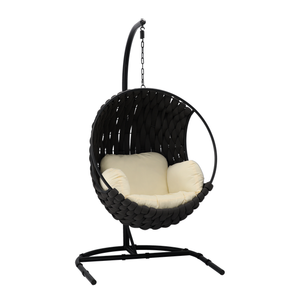 HANGING CHAIR TABANI - BLACK CHAIR, DARK GREY CUSHION, MATT BLACK FRAME