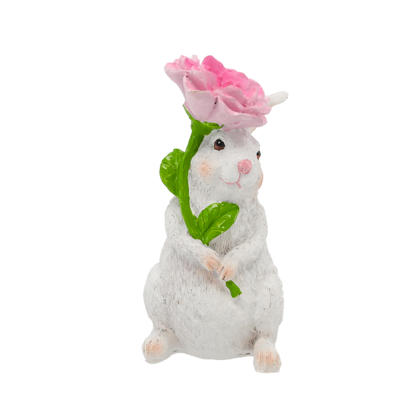 FIGURINĂ DECORATIVĂ - IEPURAȘ CU FLOAREA 7 x 8 x 14,7 CM MIX 2 CULORI pachet=4 buc *8227