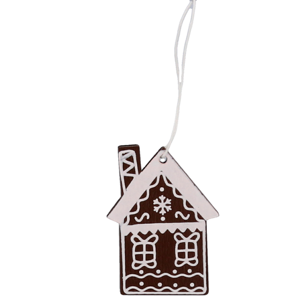 SET OF 18 WOODEN CHRISTMAS DECORATIONS DARK BROWN ASSORTED 3 DESIGNS HOUSES